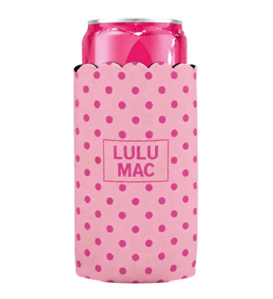 Lulu Mac Slim Can Koozie-Pink/Hot Pink Dots