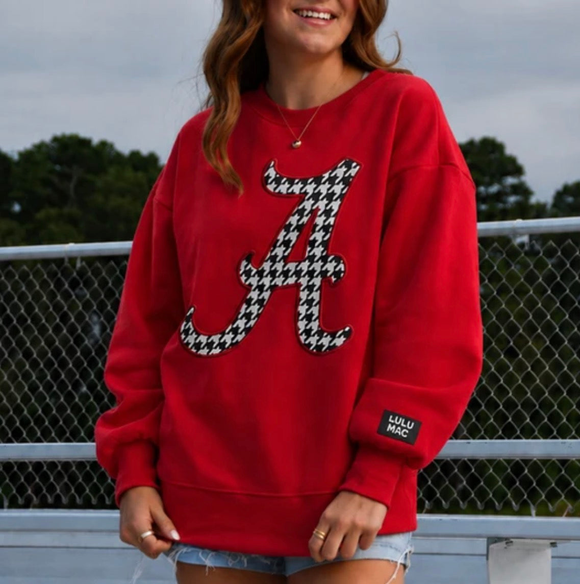 Lulu Mac Houndstooth A Sweatshirt -Crimson