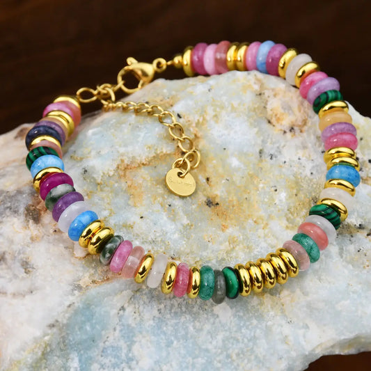 Stone Beaded Gold Accent Bracelet