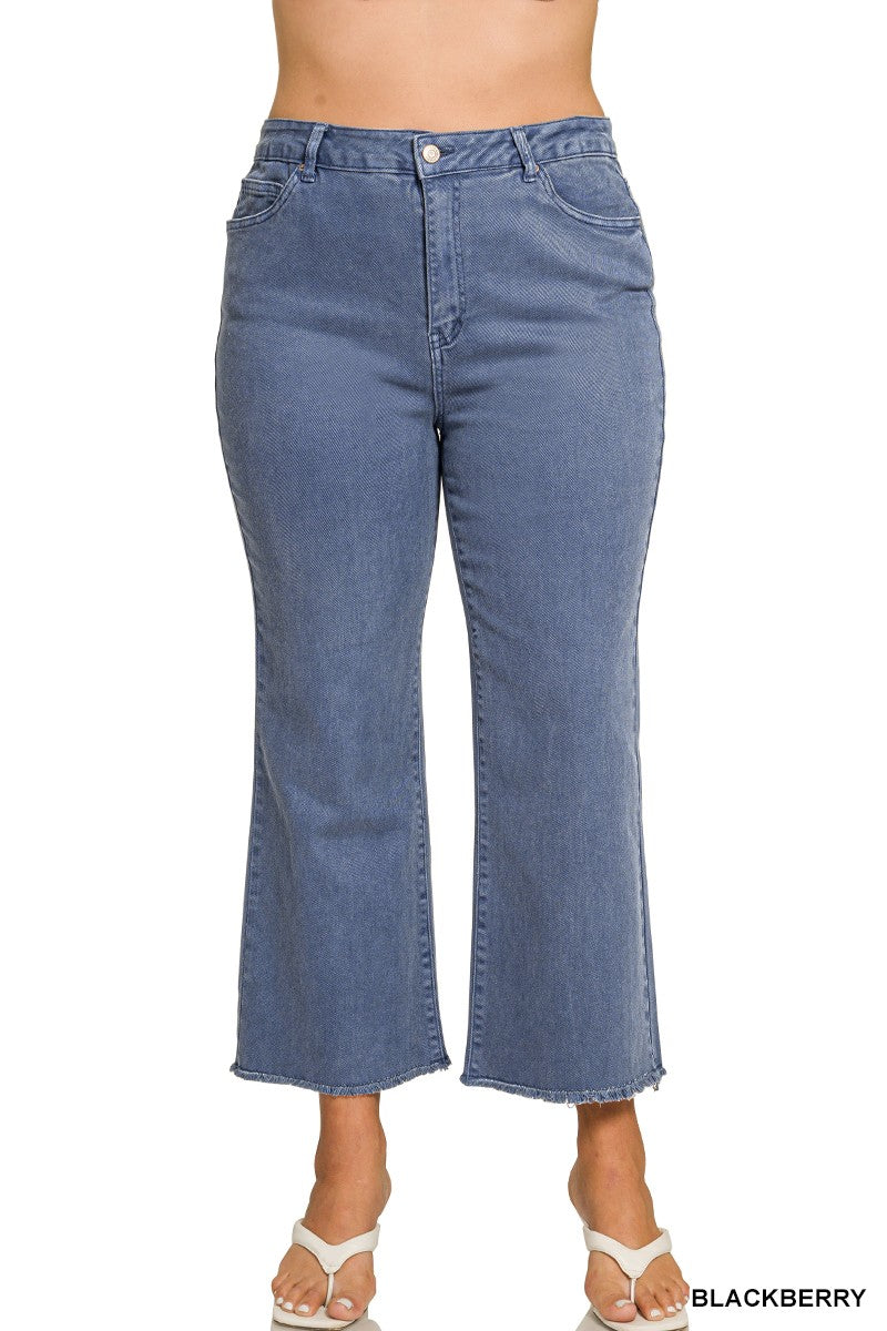Zenana PLUS Frayed Hem Bootcut Cropped Pants