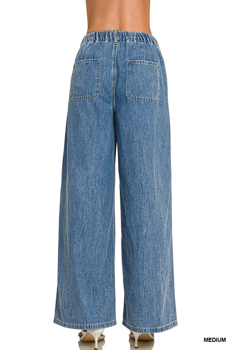 Zenana Wide Leg Drawstring Denim Pants