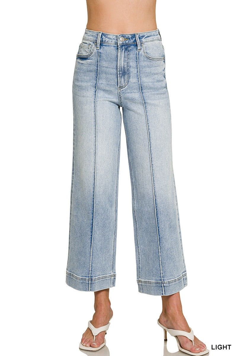 Zenana Wide Leg Pintuck Denim Pants