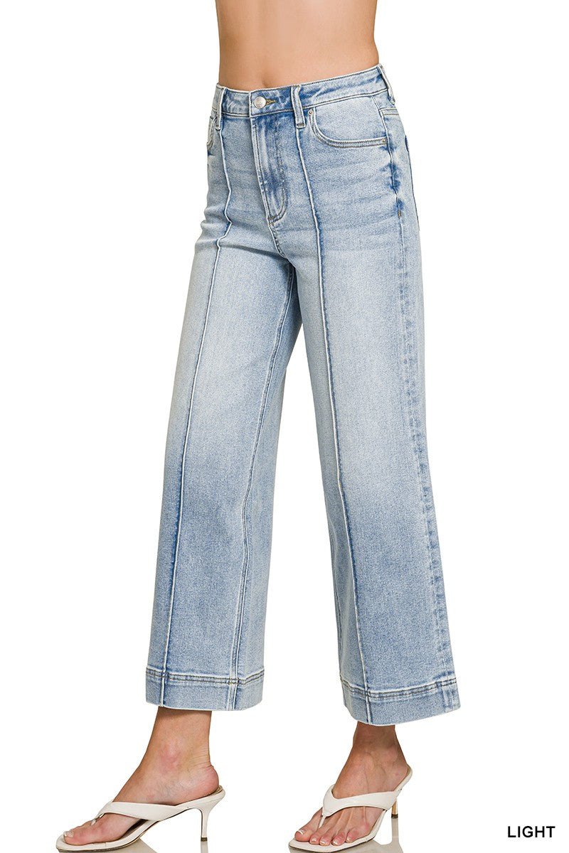 Zenana Wide Leg Pintuck Denim Pants