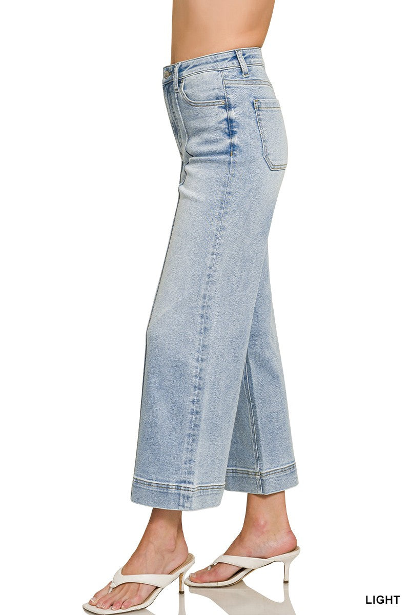 Zenana Wide Leg Pintuck Denim Pants