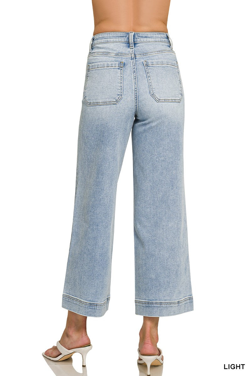 Zenana Wide Leg Pintuck Denim Pants