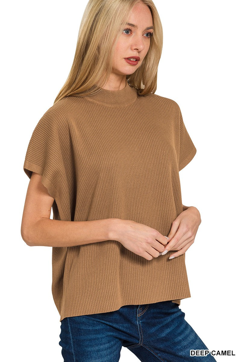 Mock Neck SS Boxy Sweater
