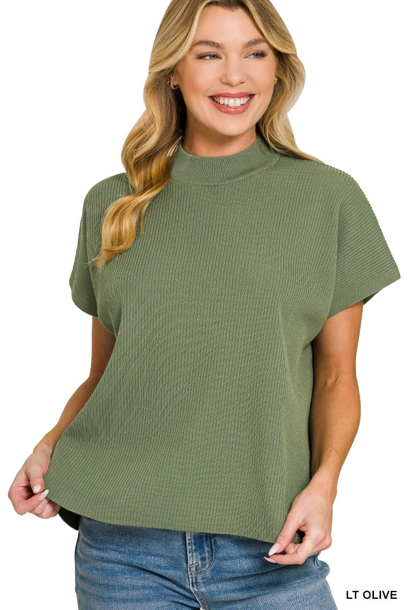 Mock Neck SS Boxy Sweater