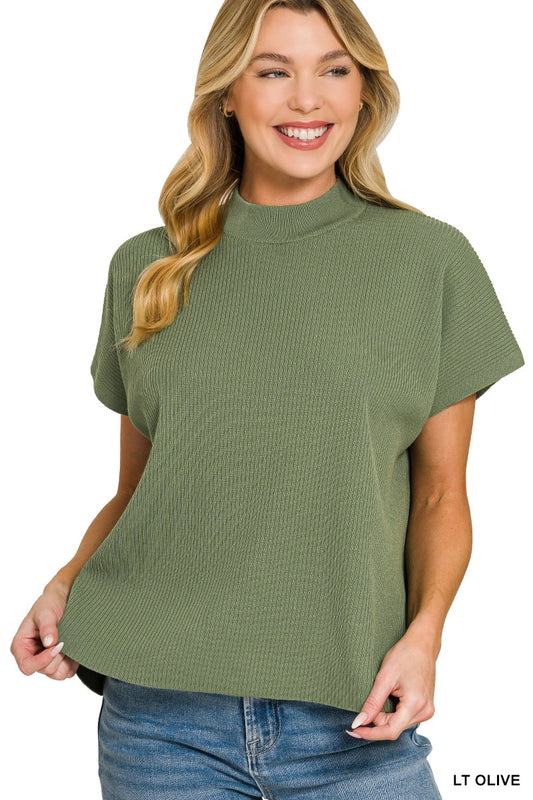 Mock Neck SS Boxy Sweater