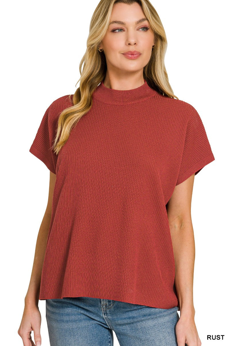 Mock Neck SS Boxy Sweater