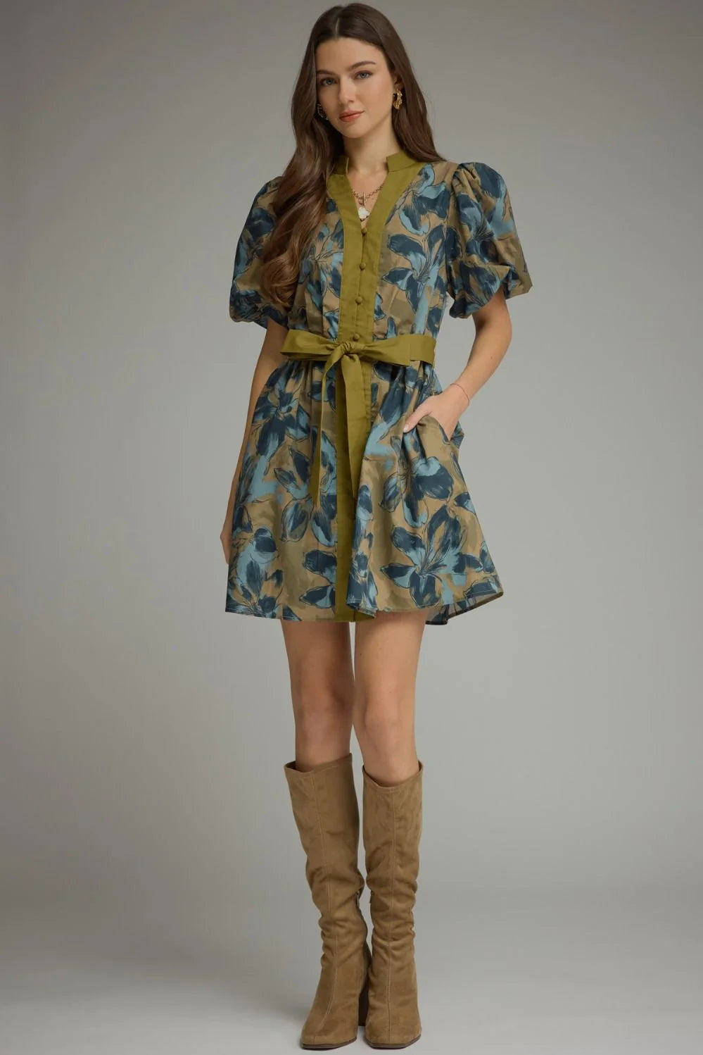Olive Floral Mini Dress