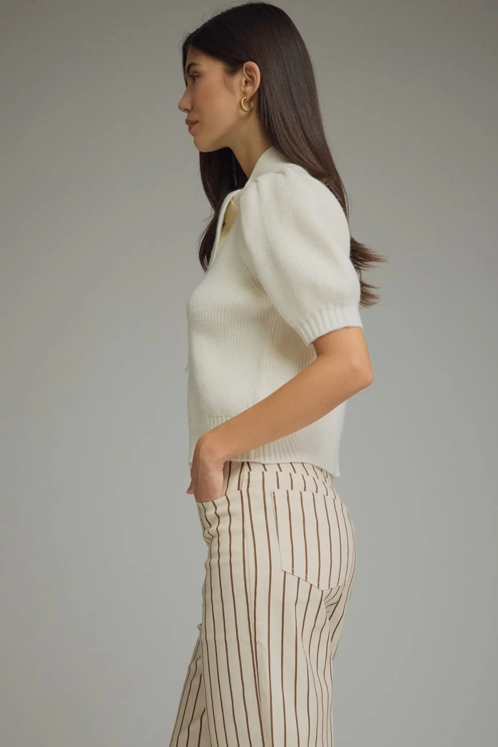 Self Tie Scarf Knit Top- Cream