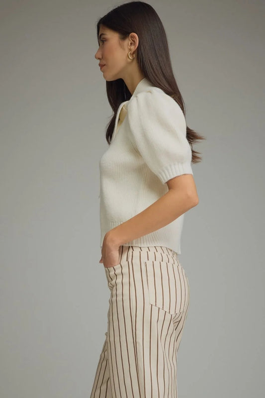 Self Tie Scarf Knit Top- Cream