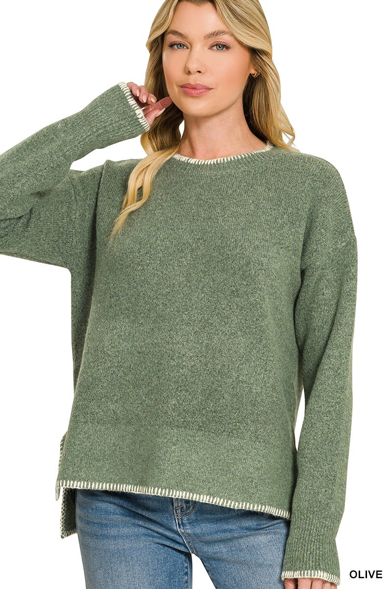 Zenana Wool Blend Stitch Detailed Sweater