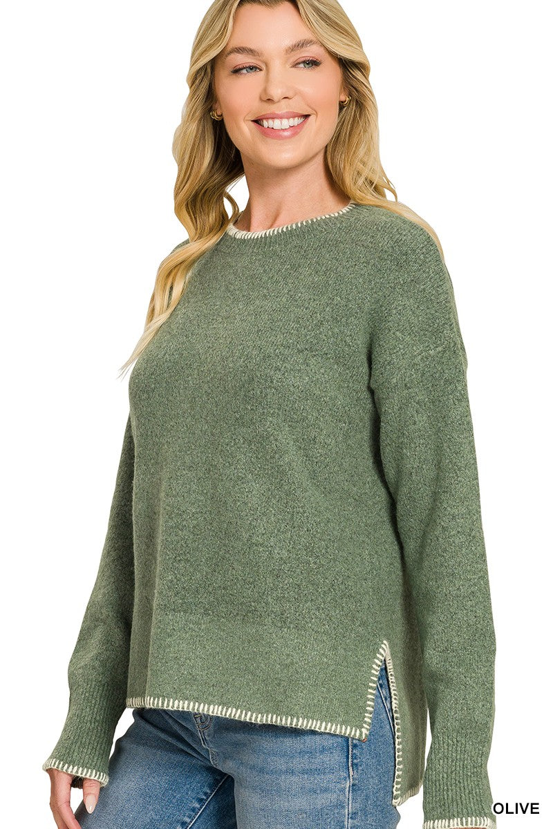 Zenana Wool Blend Stitch Detailed Sweater