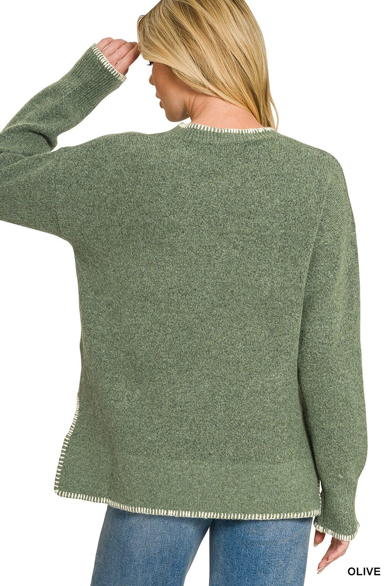 Zenana Wool Blend Stitch Detailed Sweater