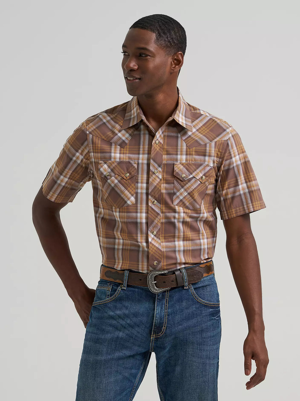 Wrangler Retro® SS Western Snap Shirt-Maple Brown