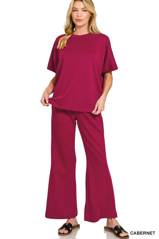 Zenana Scuba Curbed Hem Top & Pants Set