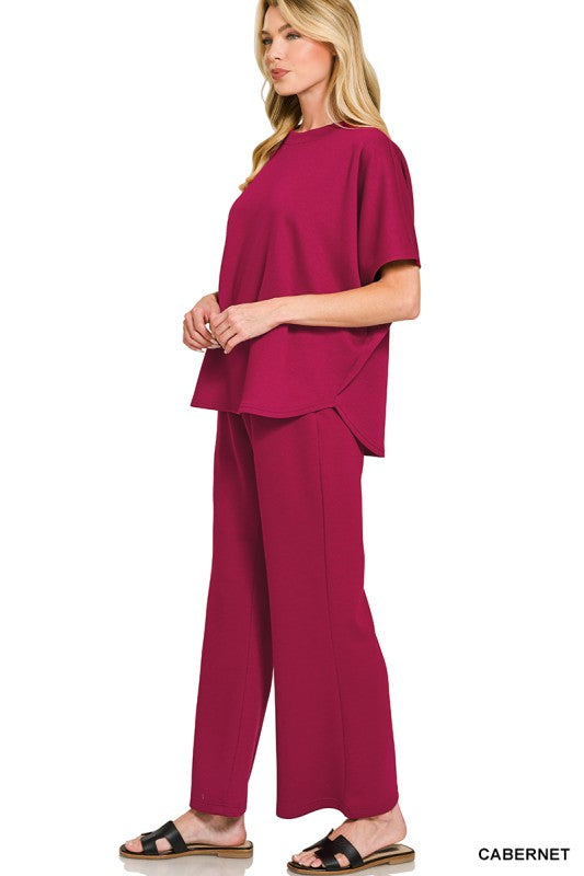 Zenana Scuba Curbed Hem Top & Pants Set
