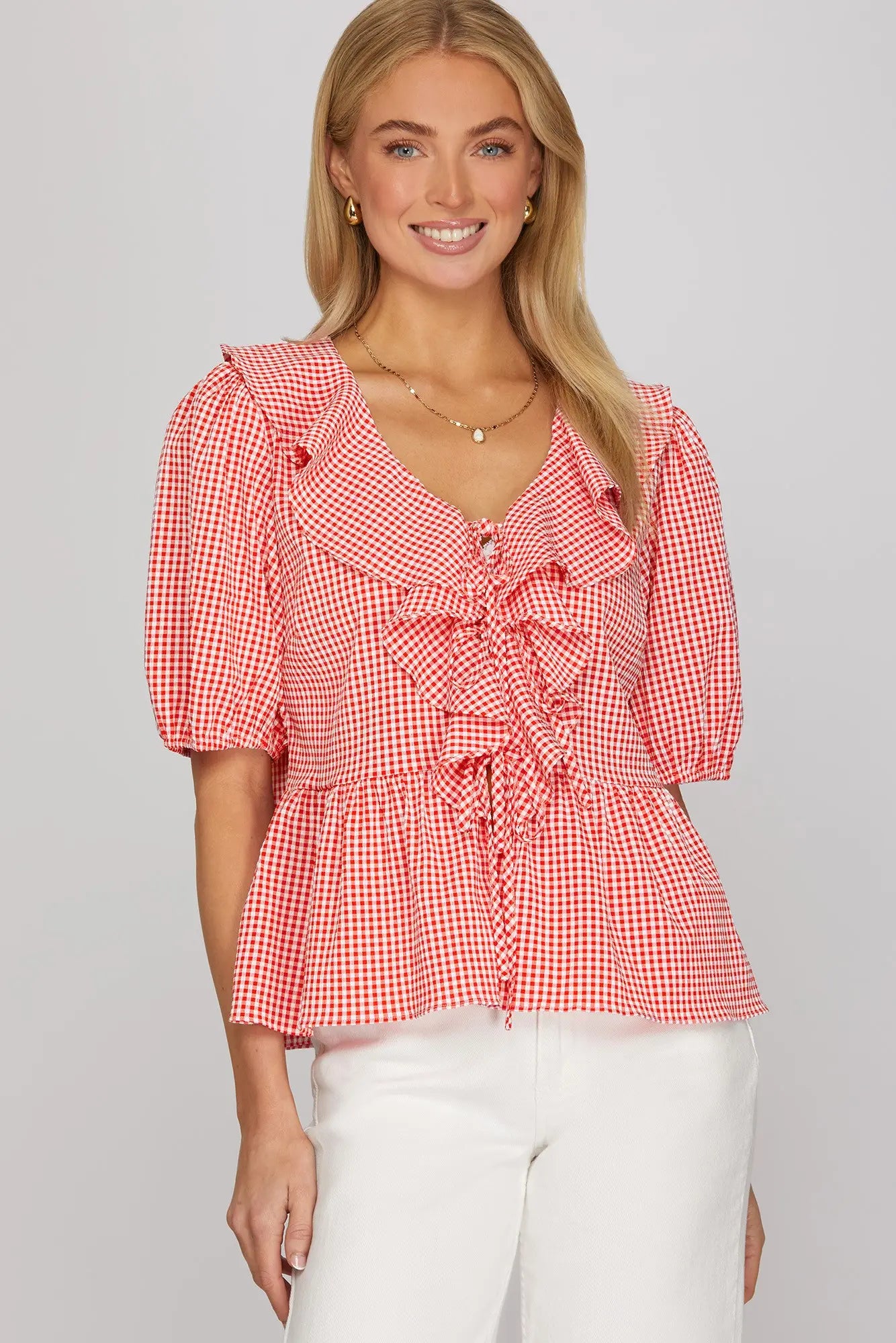 Gingham Check Ruffle Top