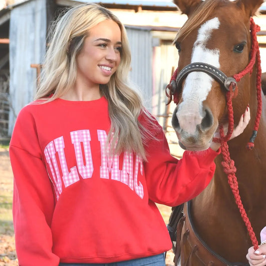 Lulu Mac Sweatshirt Red with Pink Gingham