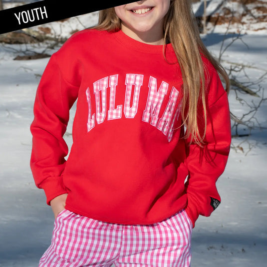 Girls Lulu Mac Sweatshirt Red with Pink Gingham
