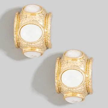 Oval Stone C Shape Earrings