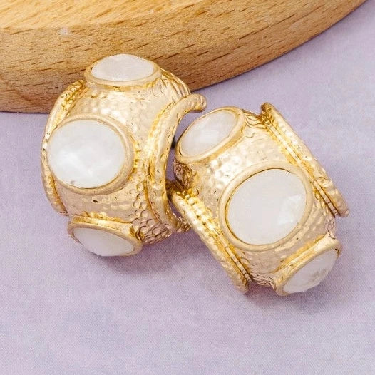 Oval Stone C Shape Earrings