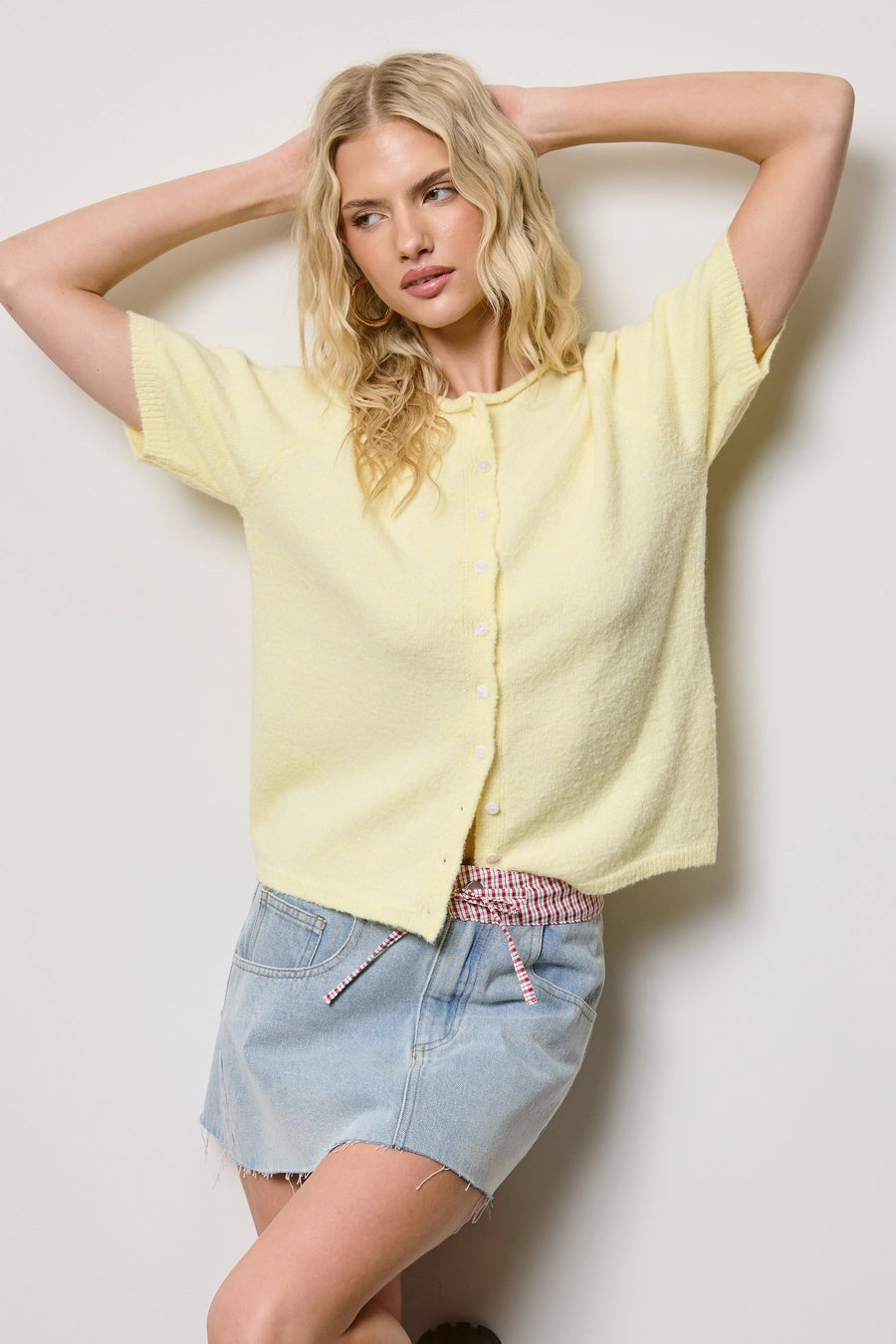 Short Sleeve Button Down Cardigan Top