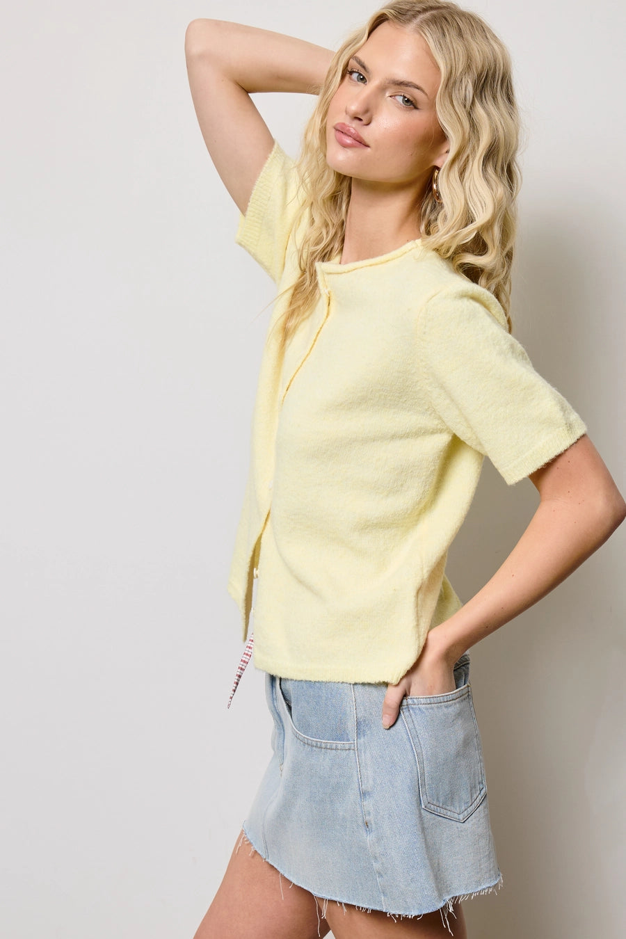 Short Sleeve Button Down Cardigan Top