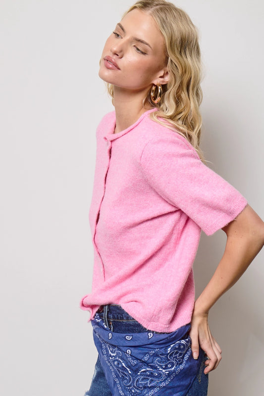 Short Sleeve Button Down Cardigan Top