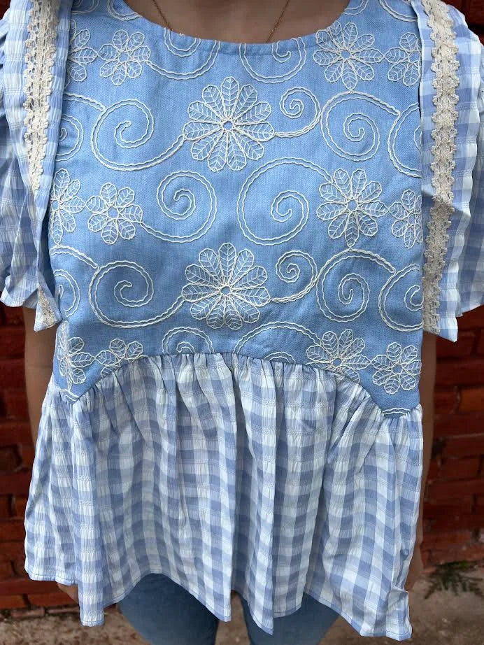 Checkered Print Babydoll Top