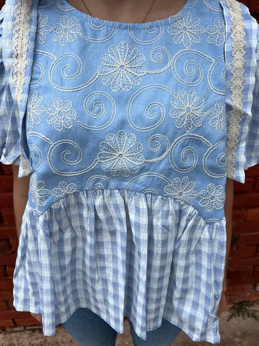 Checkered Print Babydoll Top