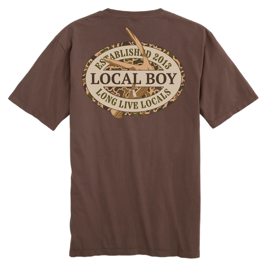 Local Boy Old School Antler Oval T-Shirt-Espresso