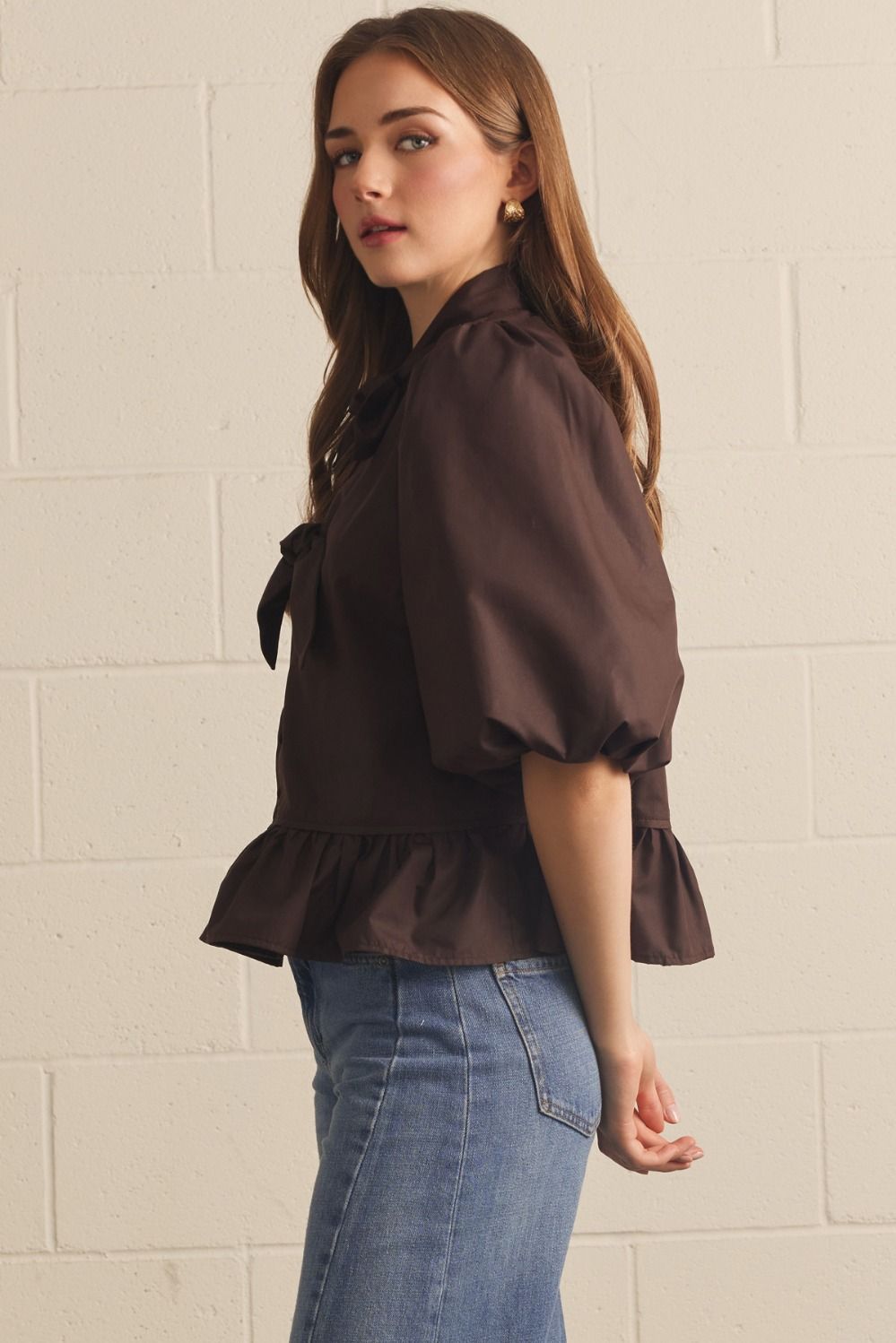 Self Tie Bow Top-Chocolate