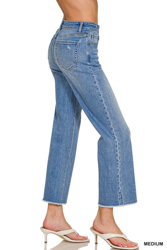 Zenana Straight Leg Medium Wash Denim Pants