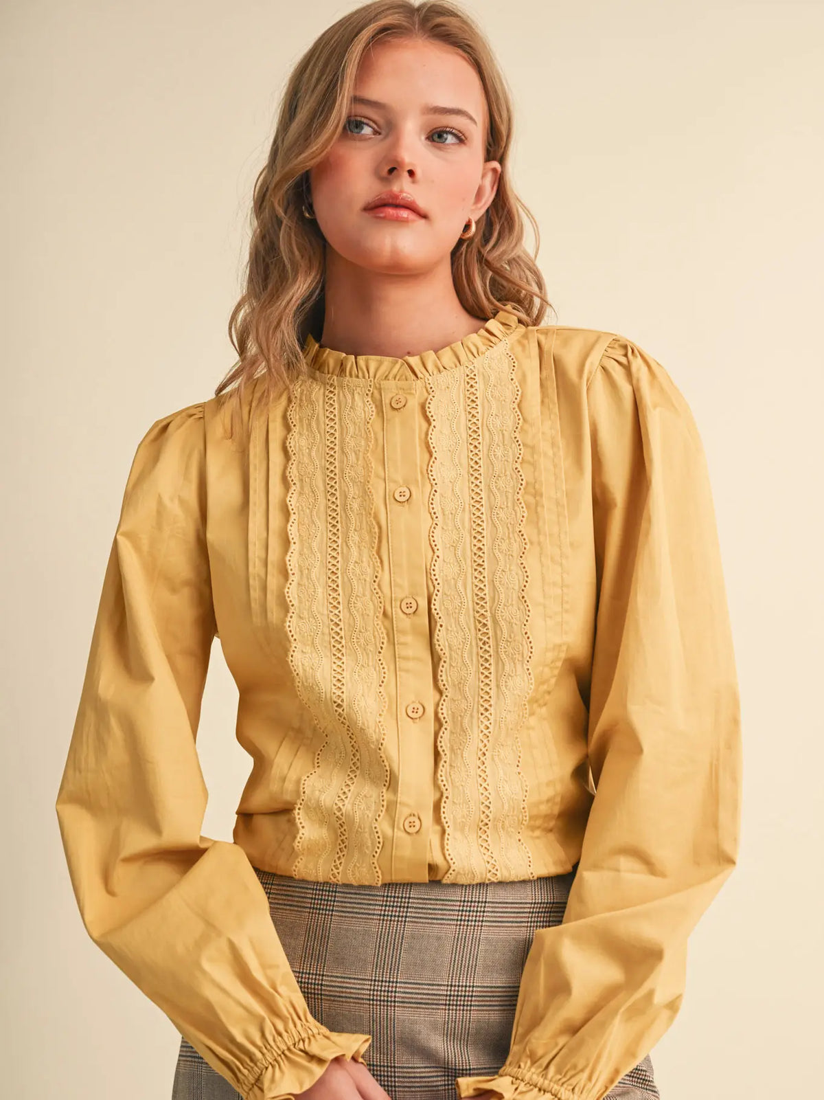 Lace Trim Button Down Top