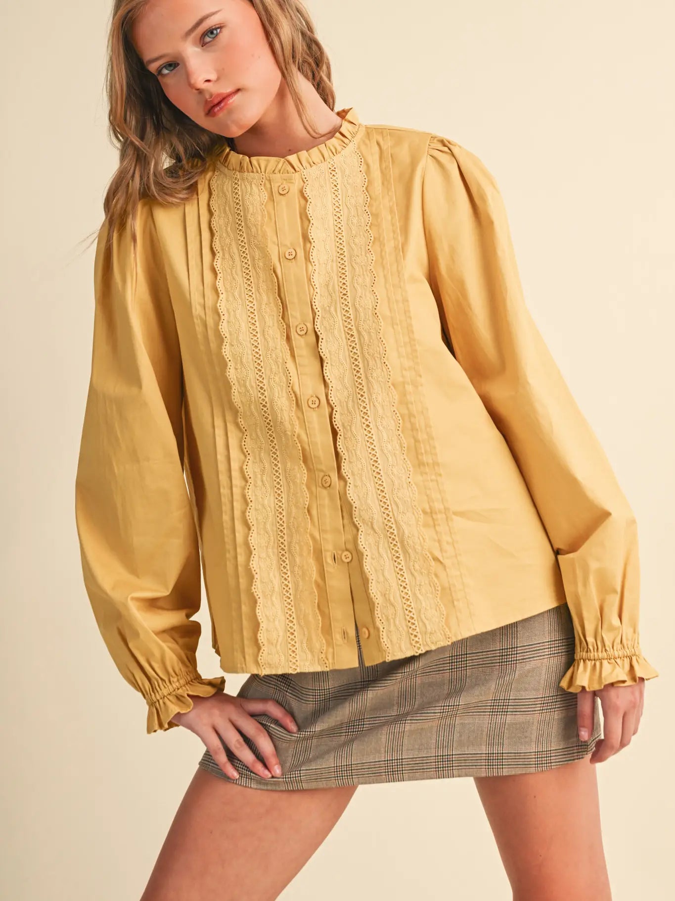 Lace Trim Button Down Top