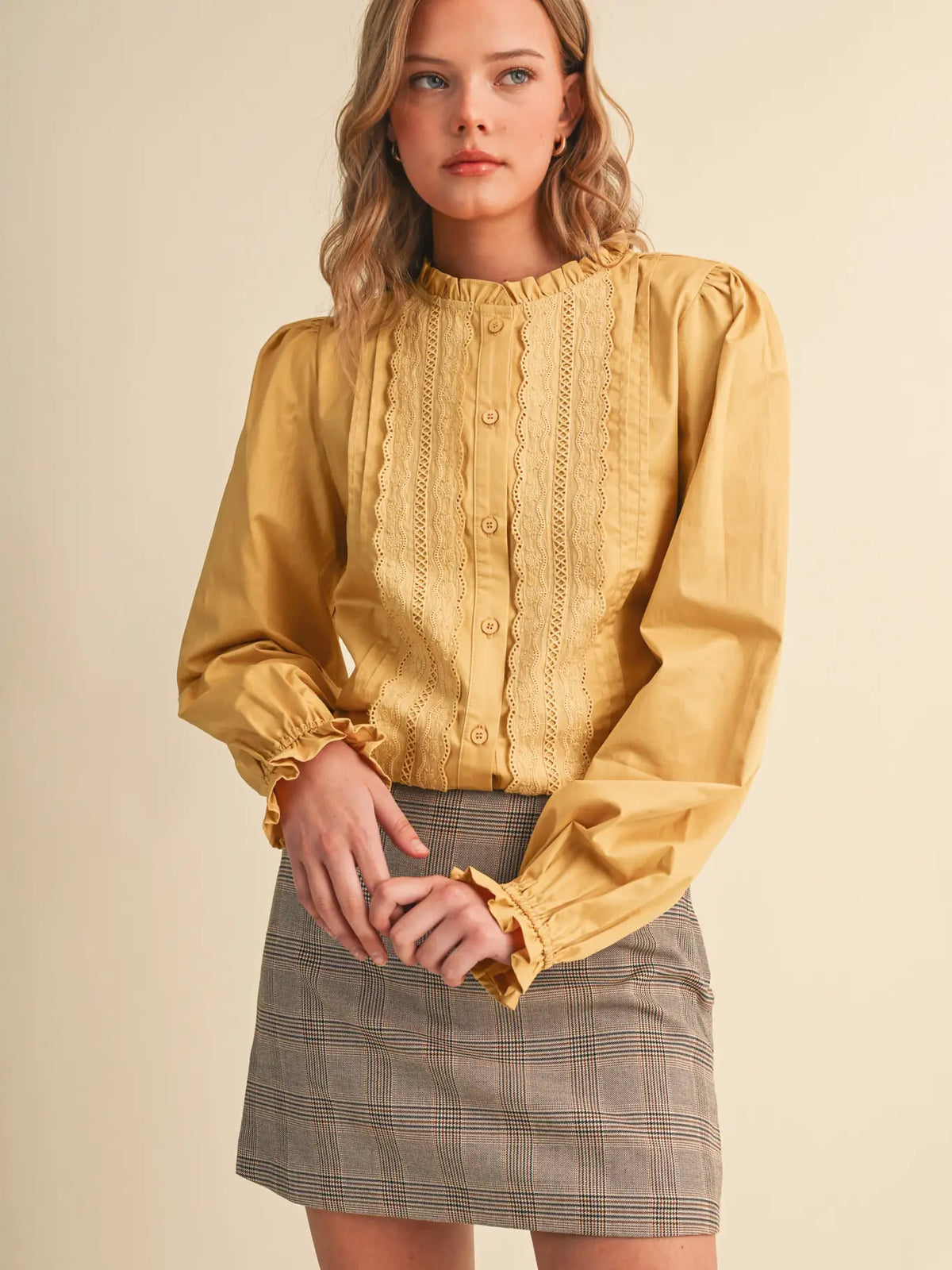 Lace Trim Button Down Top