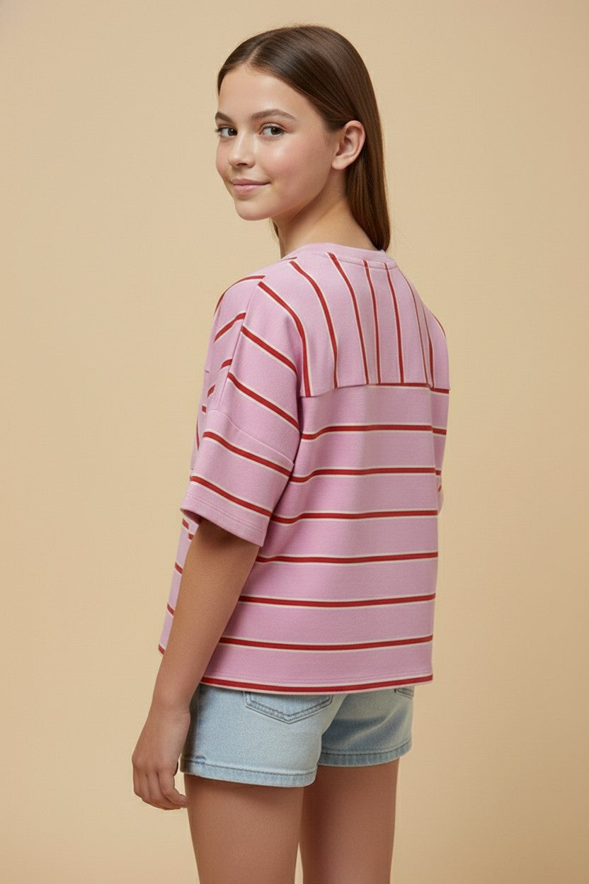 Girls Mixed Stripe Pocket Tee