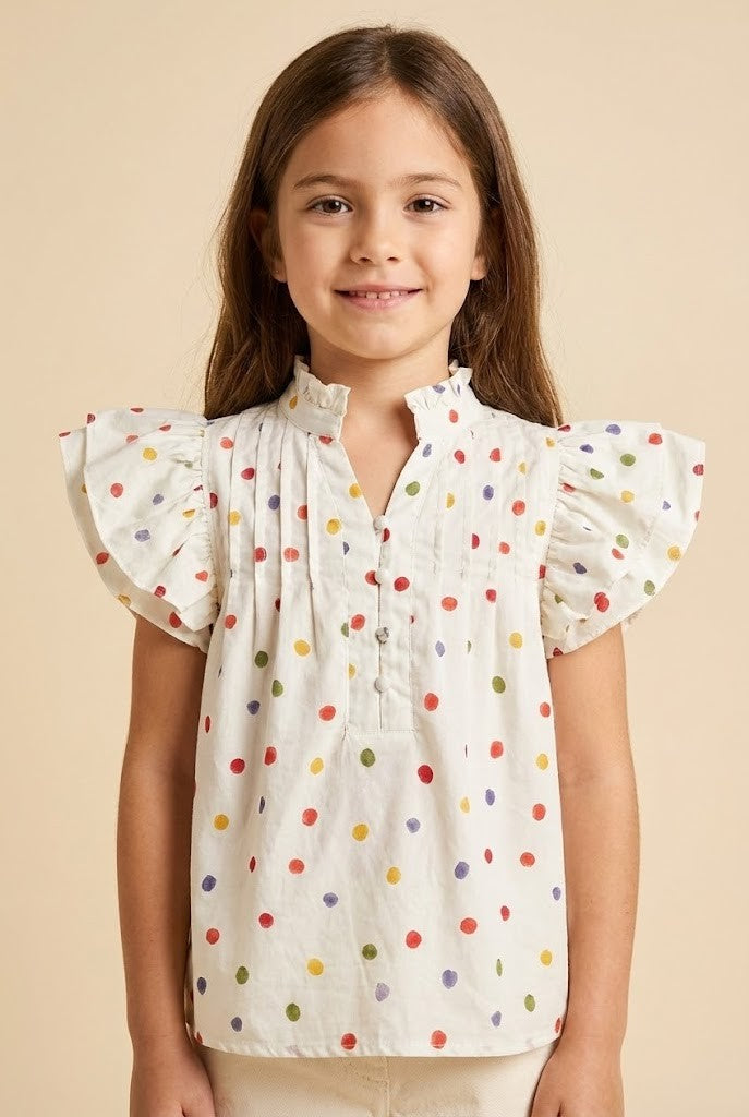 Girls Multicolor Polka Dot Blouse
