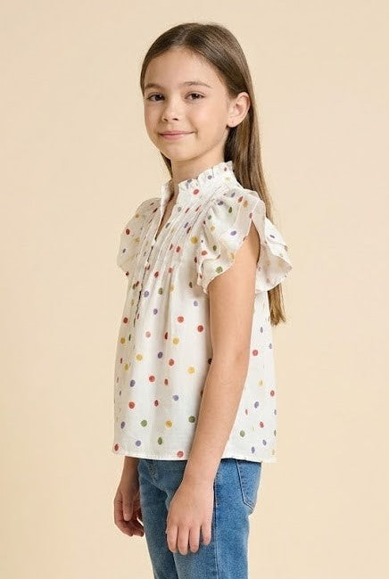 Girls Multicolor Polka Dot Blouse