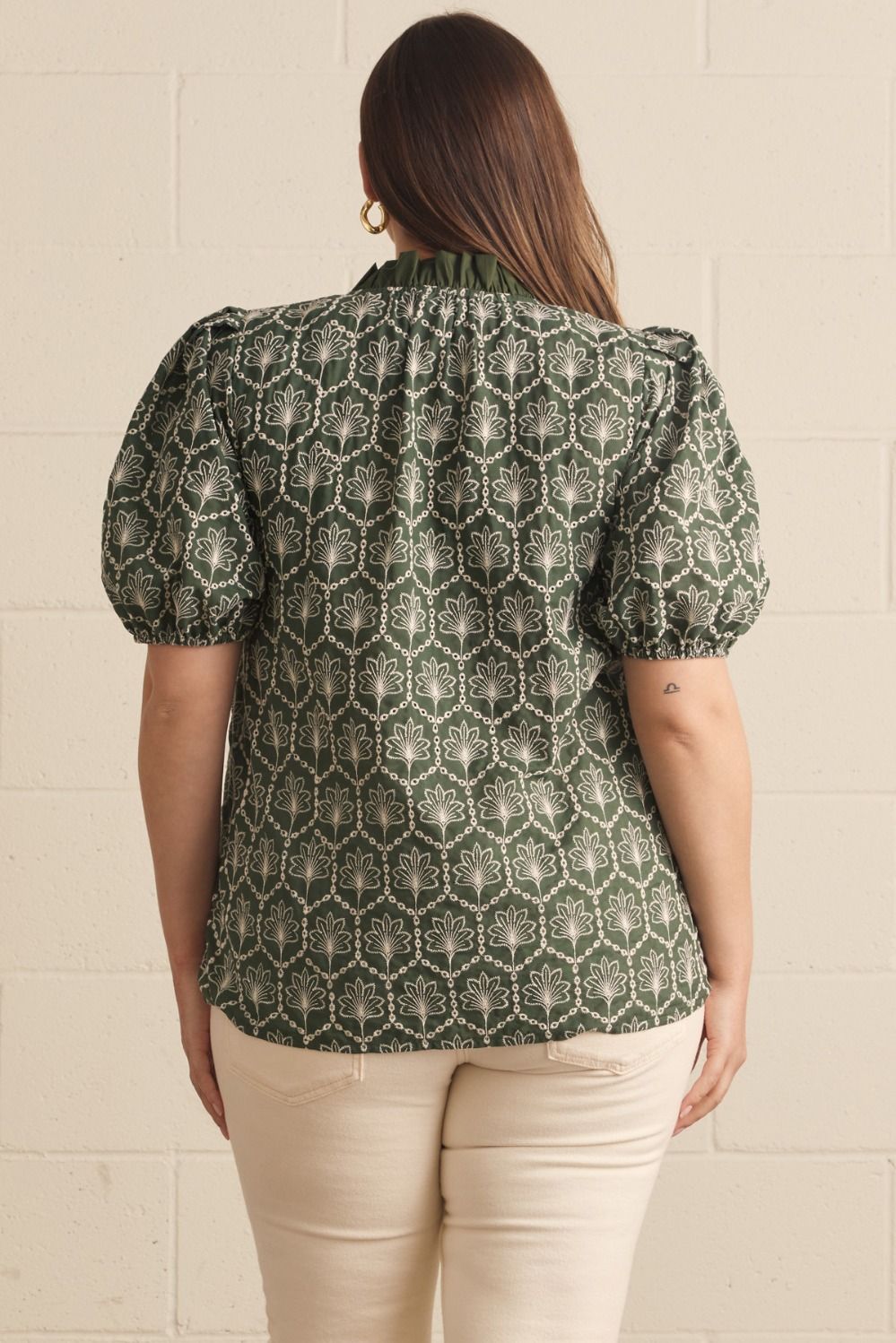 Curvy Embroidered Top- Army