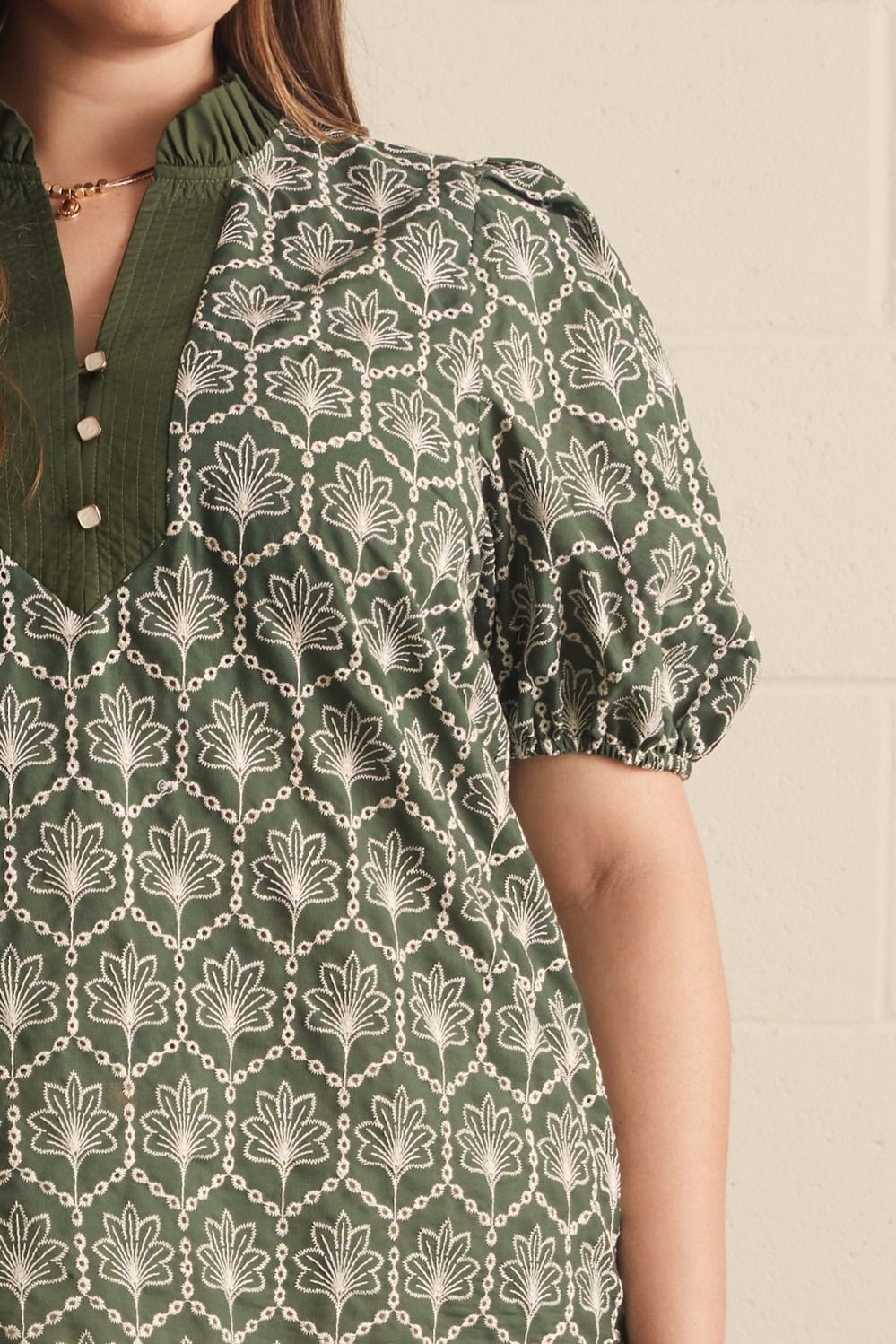 Curvy Embroidered Top- Army