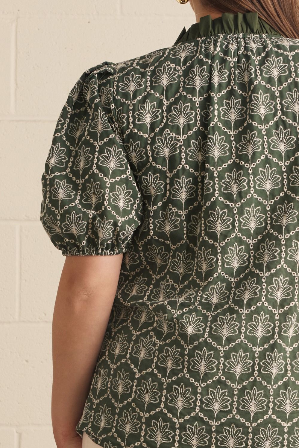Curvy Embroidered Top- Army