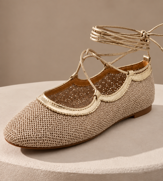 Woven Lace Up Ballet Flats