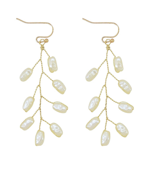 Leaf Style Pearl w/Wire Earrings