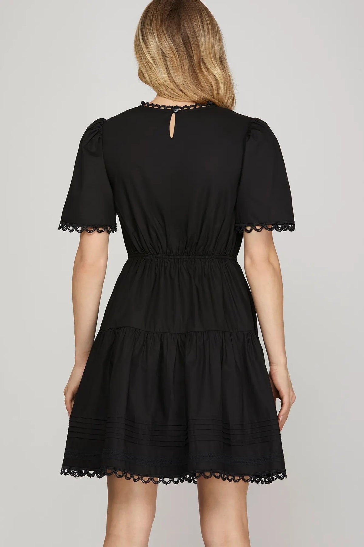 Lace Detail Mini Dress- Black