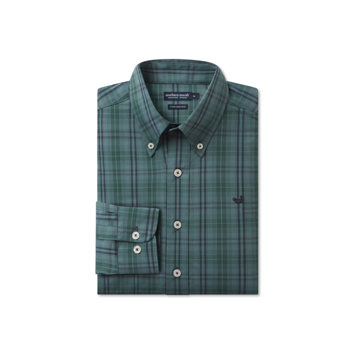 Southern Marsh YOUTH Highlands Lattice Performance Dress Shirt-Dk Green & Sage