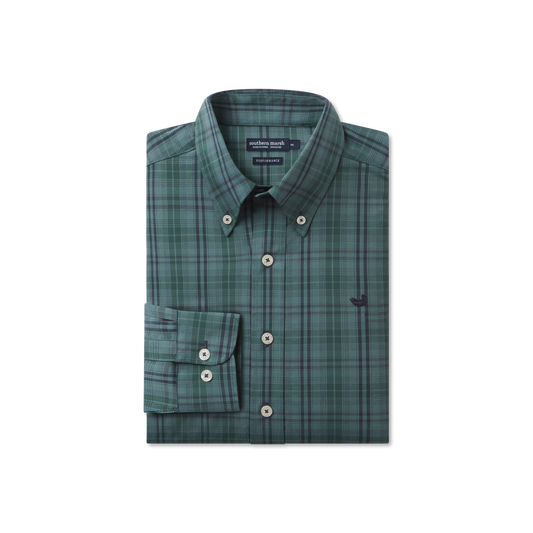 Southern Marsh Highlands Lattice Performance Dress Shirt-Dk Green & Sage