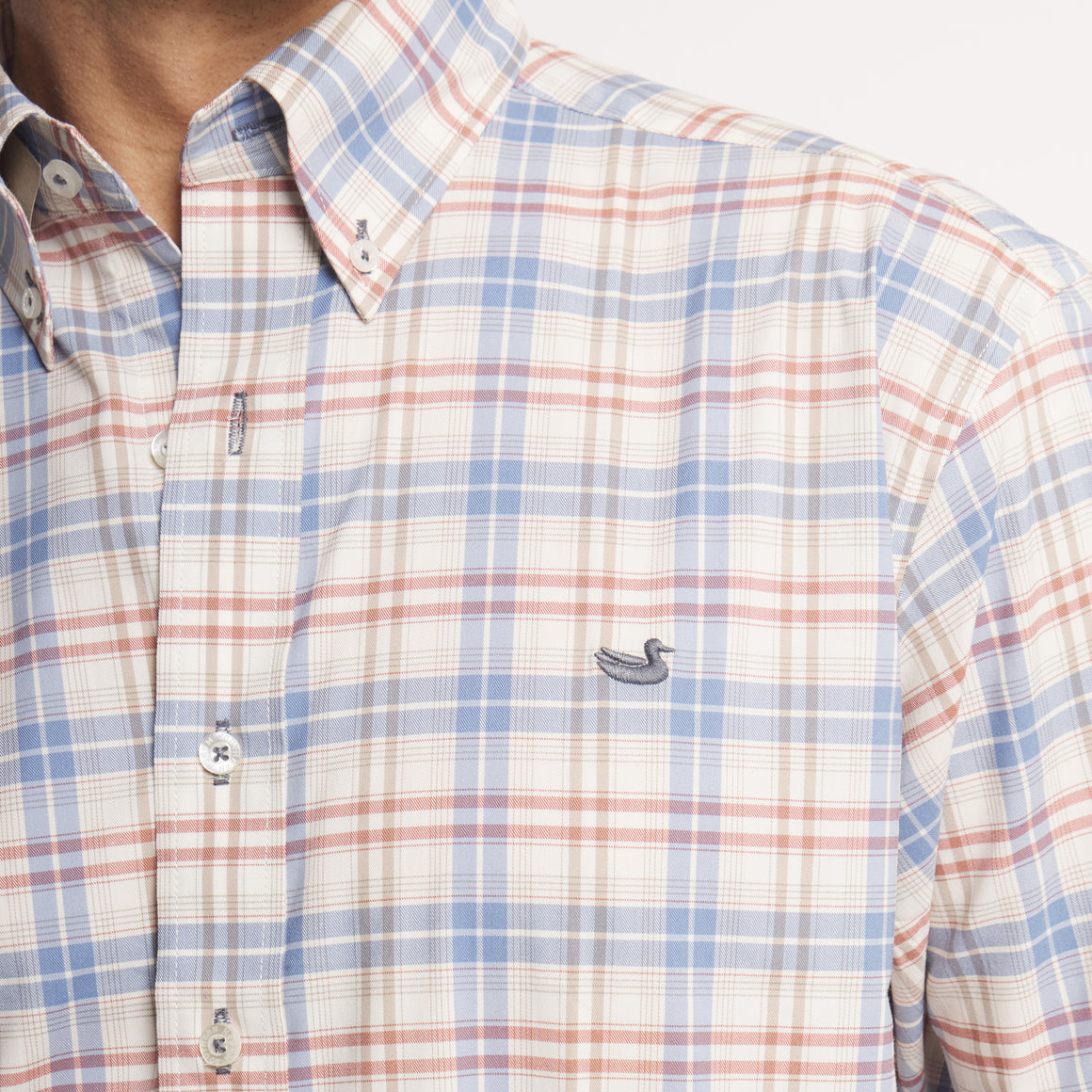 Highlands Lattice Performance Dress Shirt-Slate & Burnt Taupe